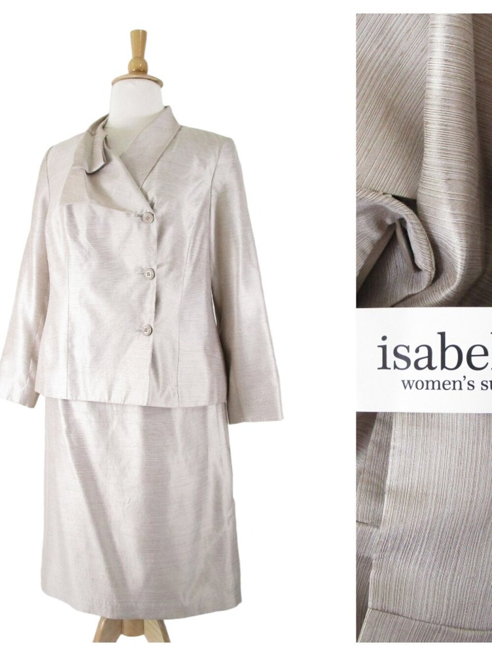 NEW isabella Womens Plus Size Gold Champagne Beige Skirt Suit 16W Formal Career